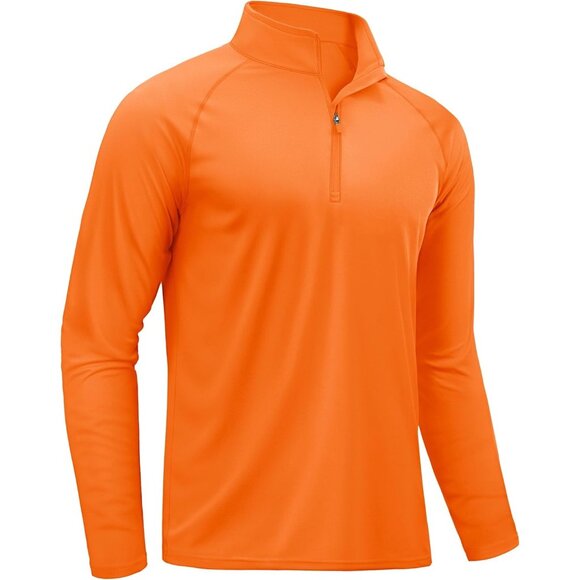 🆕Men's Orange Polyester Rash Guard Long Sleeve UV Fishing Shirt UPF 50 Zip - Picture 1 of 6
